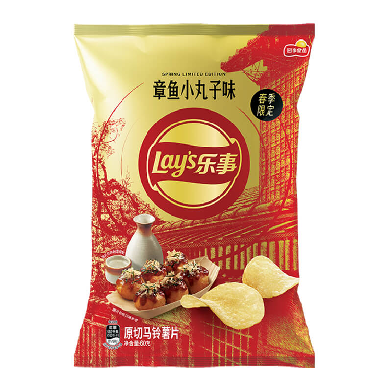 Lay's/乐事春季限定薯片章鱼小丸子味60gx1袋零食小吃夜宵膨化