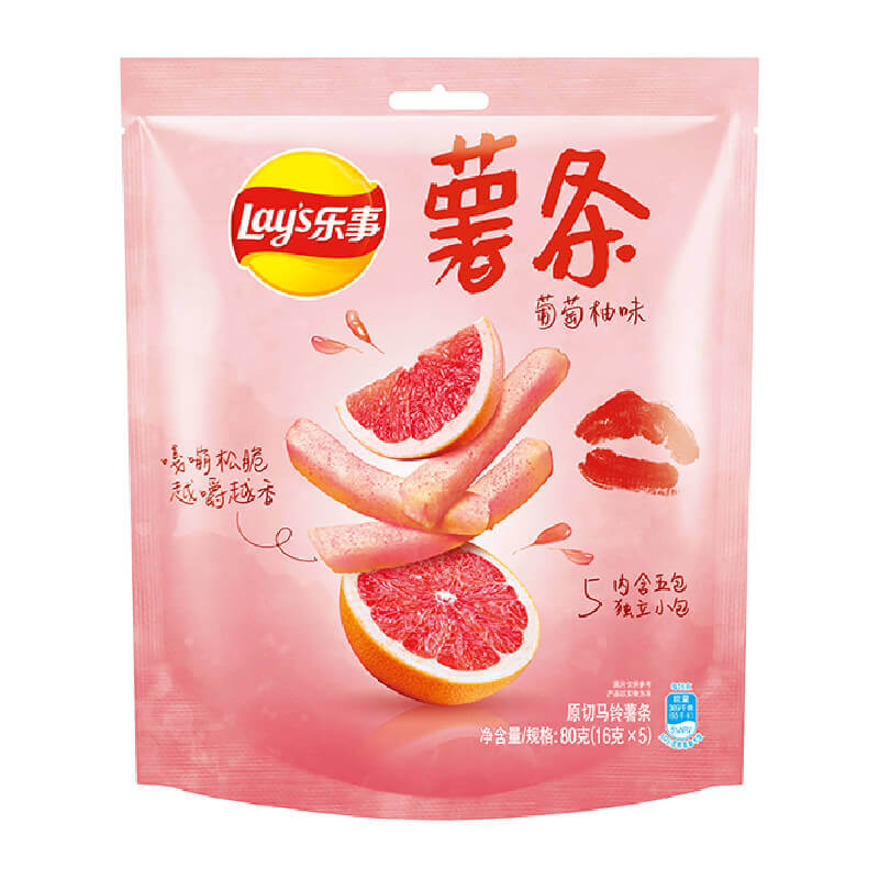 Lay's/’乐事粉色薯条酸甜葡萄柚味80克袋(16克✖️5)零食小吃分享膨化